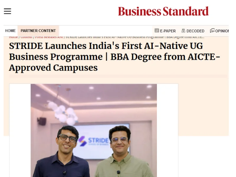 Business Standard article on Stride School of Business launch